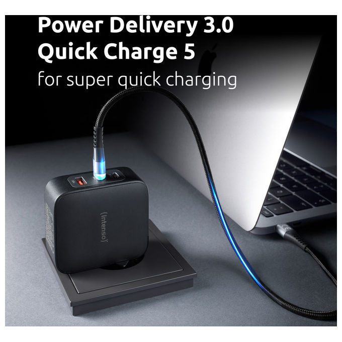 Intenso, Caricabatterie USB-C GaN, 100W, Nero, con Cavo