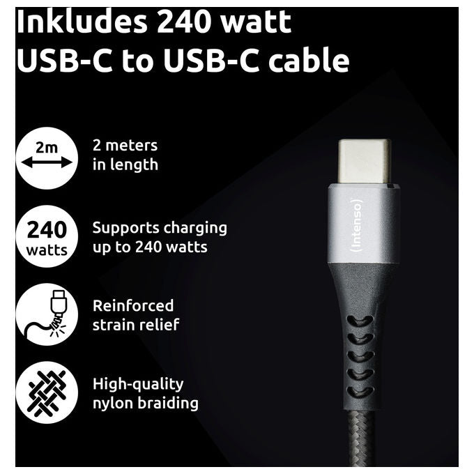 Intenso, Caricabatterie USB-C GaN, 100W, Nero, con Cavo