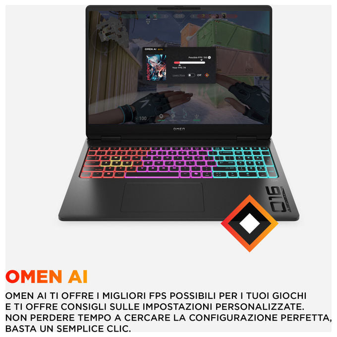 HP OMEN MAX 16-ah0013nl Gaming Laptop Intel Core Ultra 7 255HX 16 GB RAM 1 TB SSD NVIDIA RTX 5070 colore Nero