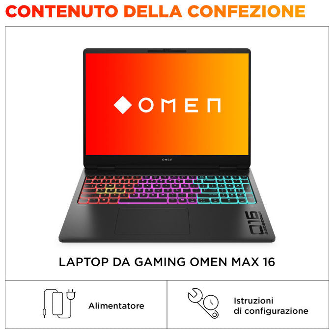 HP OMEN MAX 16-ah0013nl Gaming Laptop Intel Core Ultra 7 255HX 16 GB RAM 1 TB SSD NVIDIA RTX 5070 colore Nero