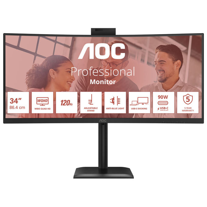 AOC Monitor PC 34'' UltraWide Quad HD LED Nero CU34E4CW