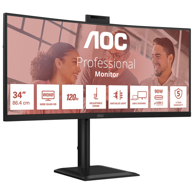 AOC Monitor PC 34'' UltraWide Quad HD LED Nero CU34E4CW