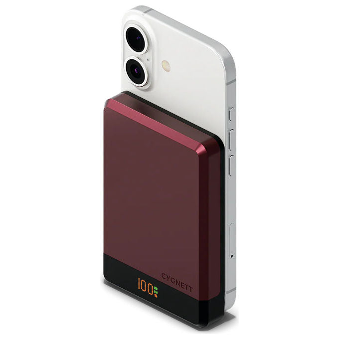 Cygnett, Power Bank MagSlim 10000 mAh, Ricarica Wireless, Ciliegia