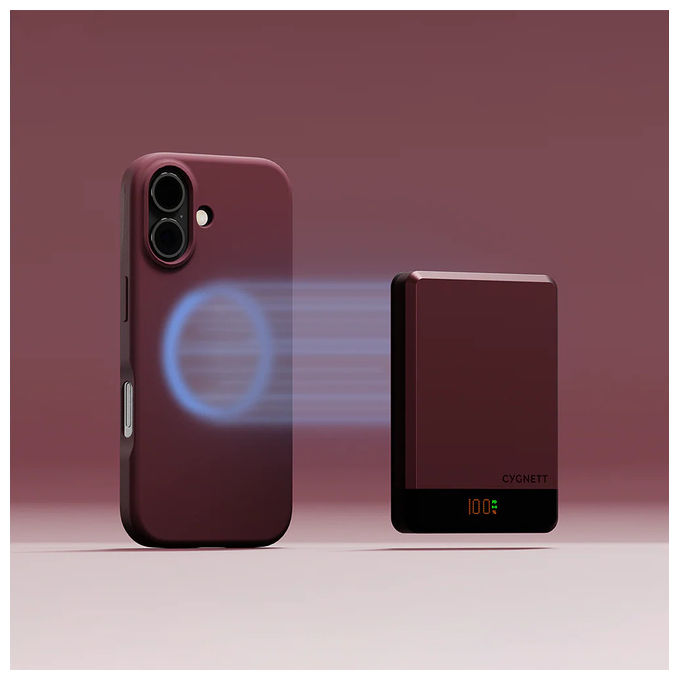 Cygnett, Power Bank MagSlim 10000 mAh, Ricarica Wireless, Ciliegia