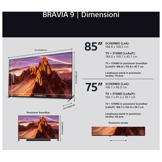 Sony Bravia 9 TV QLED Mini LED 85 Pollici 4K HDR Google Smart TV