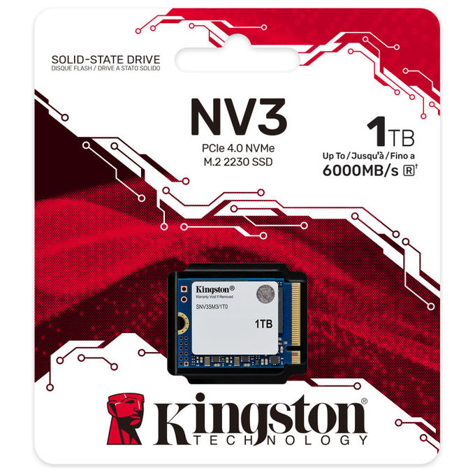 Kingston Technology, SSD NVMe 1TB, NV3 M.2 2230, PCIe 4.0, Per Notebook e Console