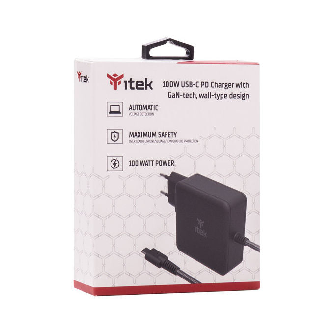 Itek Alimentatore USB-C 100W con Tecnologia GaN Caricatore Rapido Nero