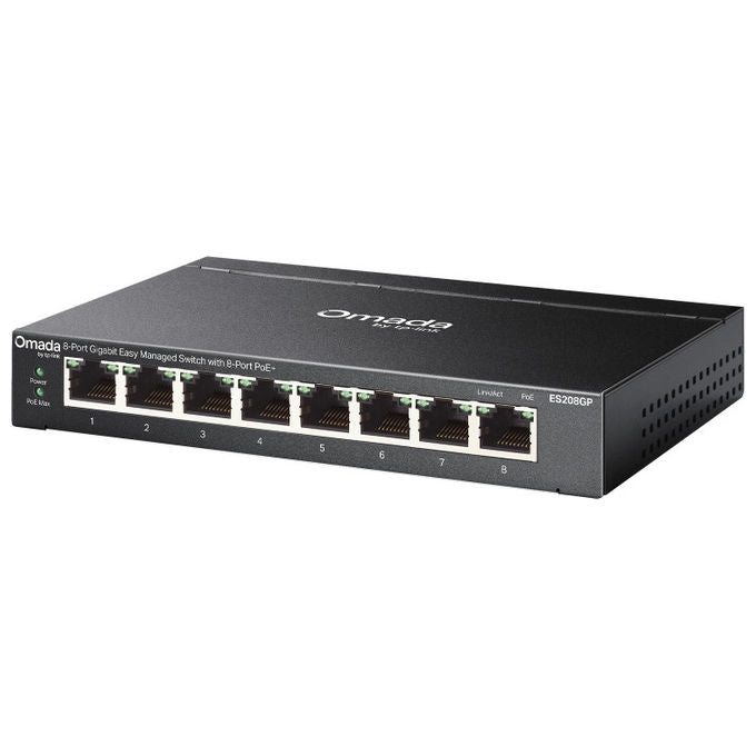 TP-Link ES208GP Omada Switch Gestito L2 8 Porte Gigabit PoE+ 64W 16 Gbps DIN Rail colore Nero