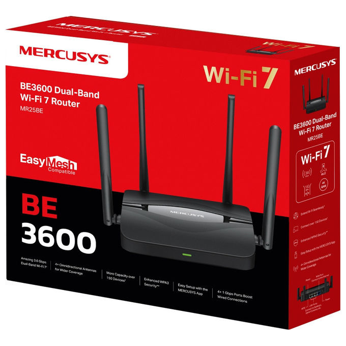 Mercusys Router Wireless Gigabit Ethernet Dualband Wi-Fi 7 BE3600 Nero
