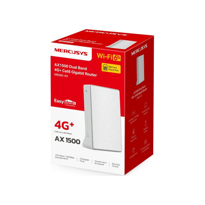 Mercusys, Router AX1500, 4G+ LTE Wi-Fi Dual Band Gigabit, Nero