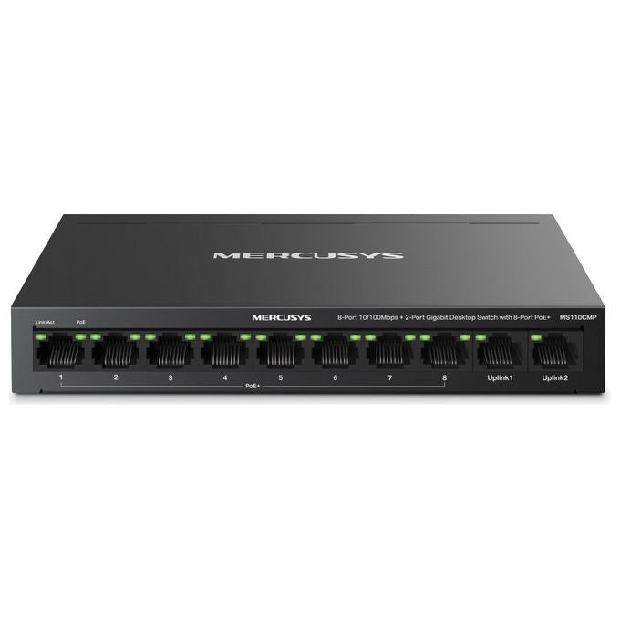 Mercusys, Switch di Rete, 10 Porte Fast Ethernet, PoE, Nero