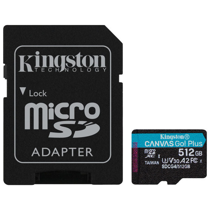 Kingston SDCG4-512GB Canvas Go Plus Scheda microSDXC 512GB 200MB-s A2 U3 V30 con Adattatore SD colore Nero