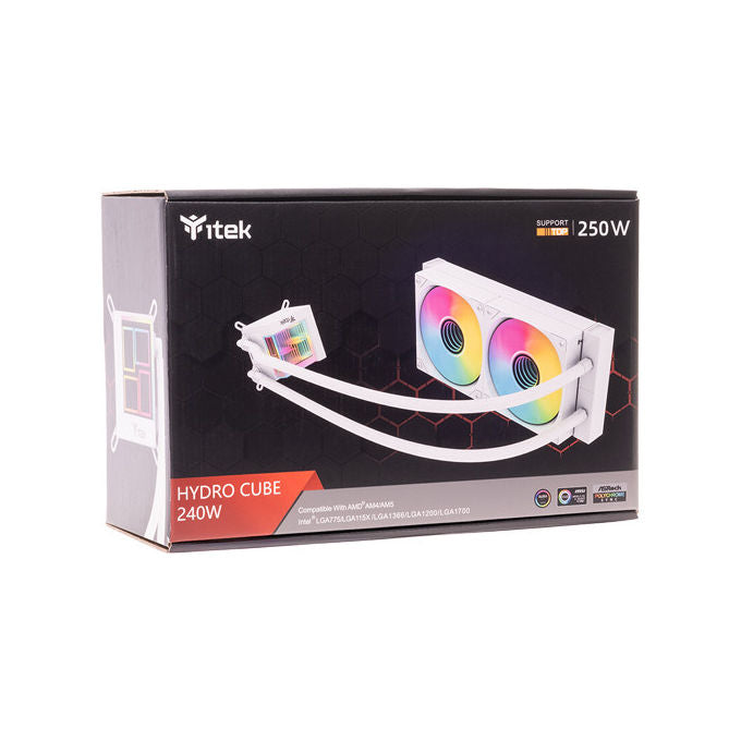 Itek, Hydro Cube 240W, Kit Raffreddamento a Liquido, ARGB, Bianco