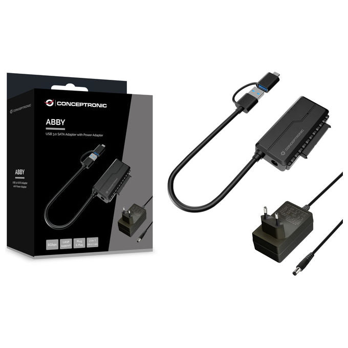 Conceptronic ABBY21B Adattatore USB 3.0 SATA HDD SSD 2.5 3.5 6 Gbit-s UASP 10 TB colore Nero