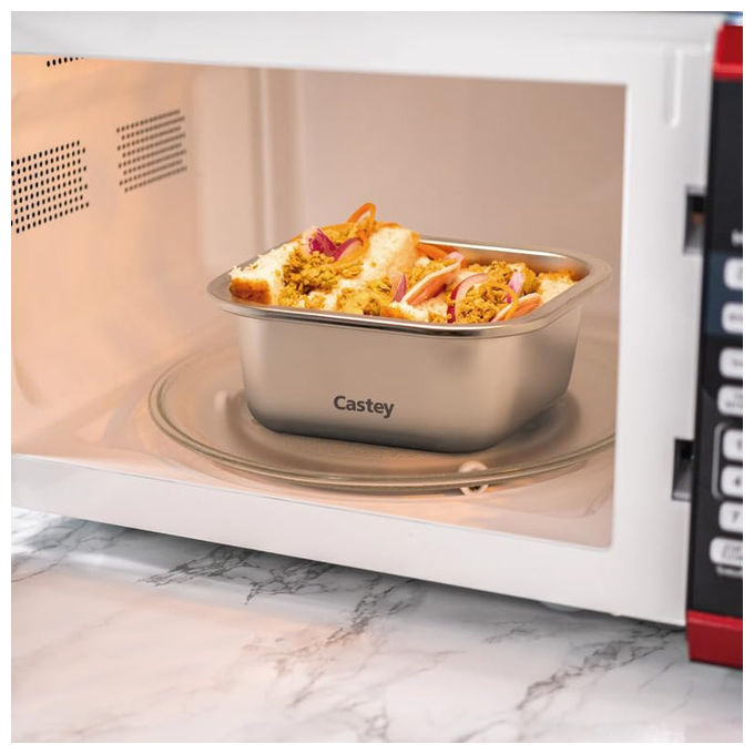 Castey, Contenitore Rettangolare Acciaio Inox, Chiusura Ermetica, Per Alimenti