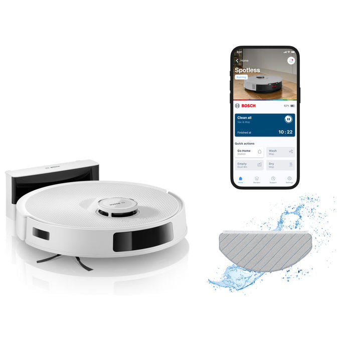 Bosch BCRC2W Spotless Advanced Robot aspirapolvere e lavapavimenti LiDAR 0,4 L autonomia 160 min Wi-Fi app colore Bianco