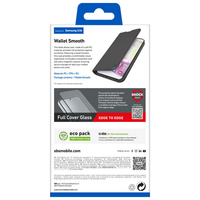 Sbs Custodia Portafoglio Smooth Per Samsung A36 Nero Con Tasca Porta Tessere