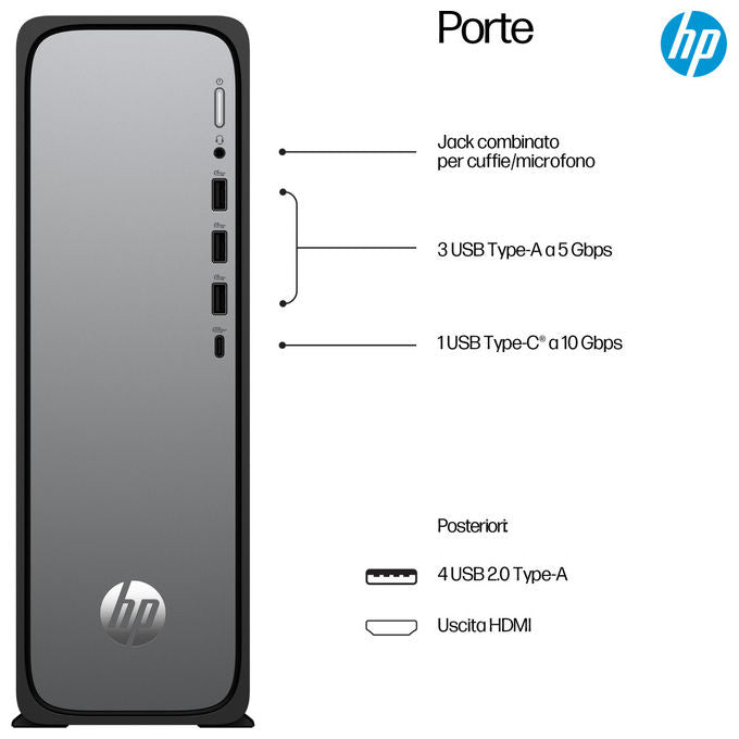 Hp Desktop OmniDesk Slim S03-0007nl Intel Core i3 8GB DDR5 256GB SSD Argento