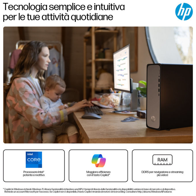Hp Desktop OmniDesk Slim S03-0007nl Intel Core i3 8GB DDR5 256GB SSD Argento