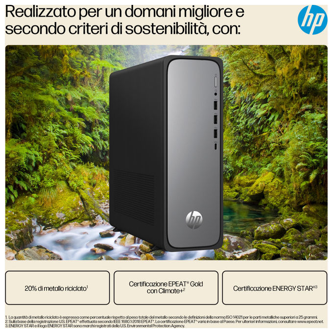 Hp Desktop OmniDesk Slim S03-0007nl Intel Core i3 8GB DDR5 256GB SSD Argento