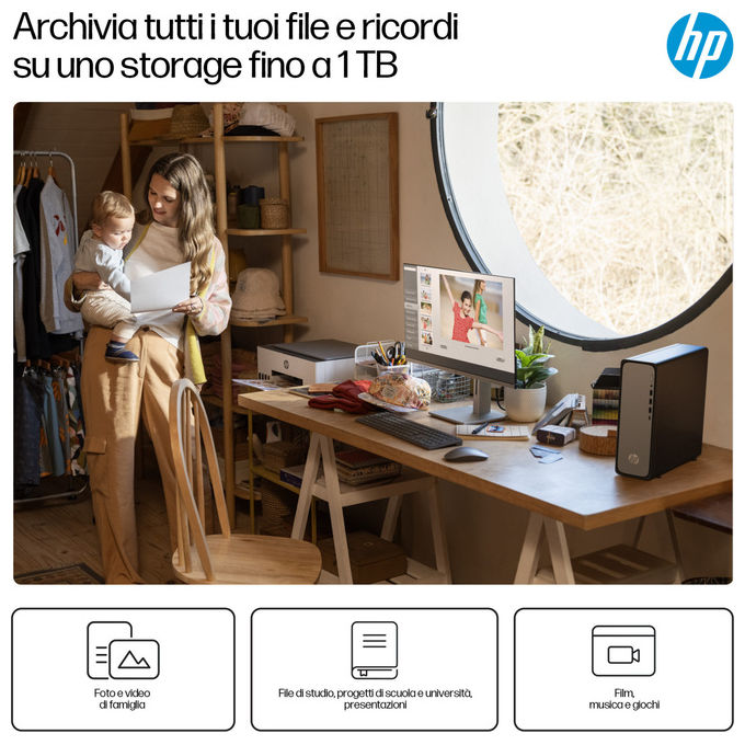 Hp Desktop OmniDesk Slim S03-0007nl Intel Core i3 8GB DDR5 256GB SSD Argento
