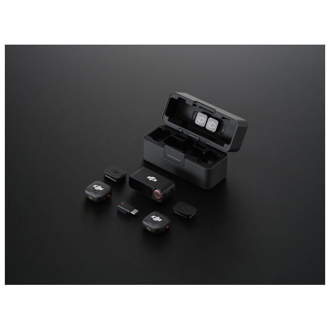DJI DJMC30 Mic 3 Sistema Microfono Wireless 2TX 1RX Custodia di Ricarica 32bit Float Timecode 28h colore Nero