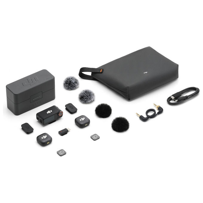 DJI DJMC30 Mic 3 Sistema Microfono Wireless 2TX 1RX Custodia di Ricarica 32bit Float Timecode 28h colore Nero
