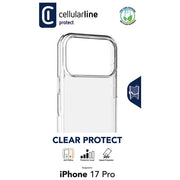 Cellularline, Cover Rigida Trasparente, Bordi Gomma, Antiurto, iPhone 17 Pro