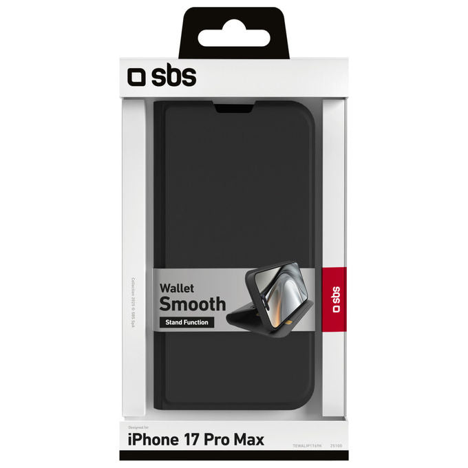 Sbs Custodia a Borsellino Wallet Smooth Nera per iPhone 17 Pro Max