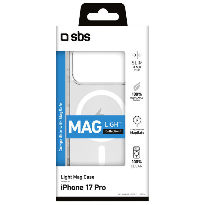 Sbs, Cover Light Mag Trasparente per Iphone 17 Pro, Tpu+Pc, MagSafe
