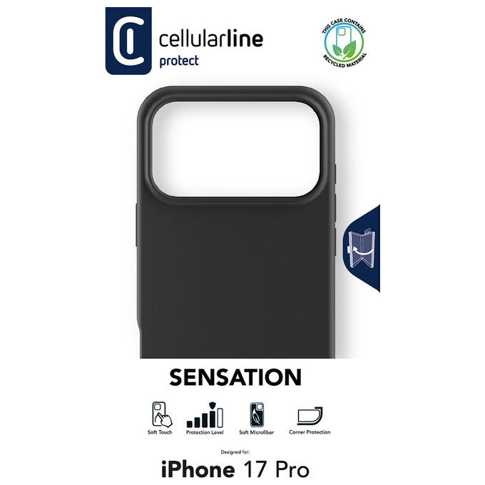 Cellularline Sensation, Cover in Silicone Ultra Morbida, Nera per iPhone 17 Pro