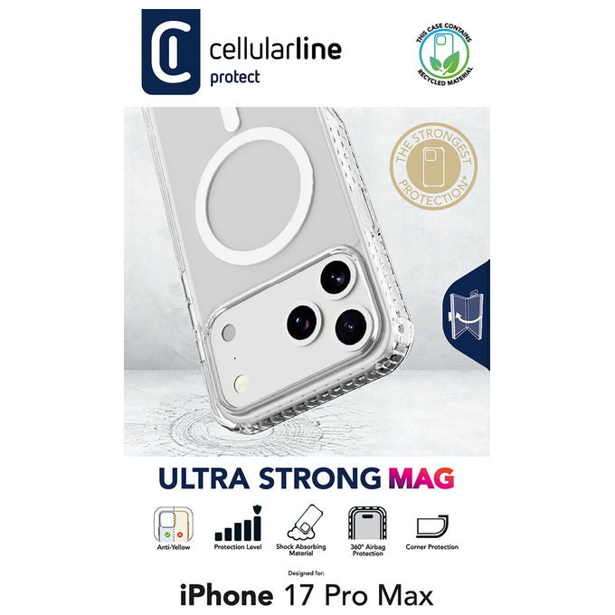 Cellularline TETRAMAG2IPH17PRMT Ultra Strong Mag Cover iPhone 17 Pro Max Anti-shock MagSafe Qi2 colore Trasparente
