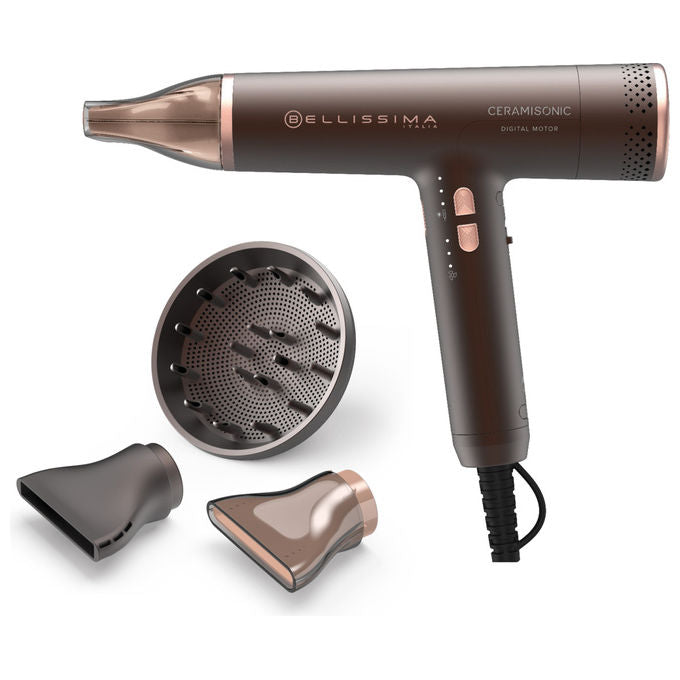 Bellissima 21013 Ceramisonic Asciugacapelli 1700 W Motore Digitale Ion Ceramic Hi-Pro 3 velocita' 3 temperature con diffusore colore Deep Brown Rosa