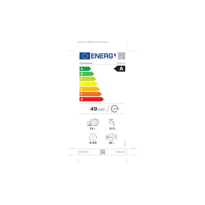LG DF587HVS Serie 5 Lavastoviglie Libera Installazione 14 coperti Classe A QuadWash TrueSteam Wi-Fi 43 dB (85x60x60 cm) colore Grigio