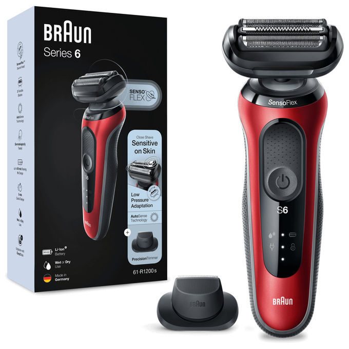 Braun Series 6 61-R1200s Rasoio Elettrico WetandDry Rosso