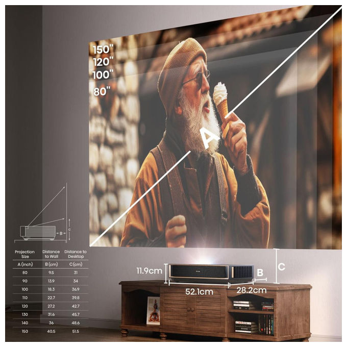Hisense PT1 LaserCinema Videoproiettore Ultra Short Throw 4K UHD 2500 ANSI Lumen Dolby Vision Atmos IMAX Enhanced VIDAA U7 colore Nero