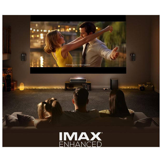 Hisense PT1 LaserCinema Videoproiettore Ultra Short Throw 4K UHD 2500 ANSI Lumen Dolby Vision Atmos IMAX Enhanced VIDAA U7 colore Nero