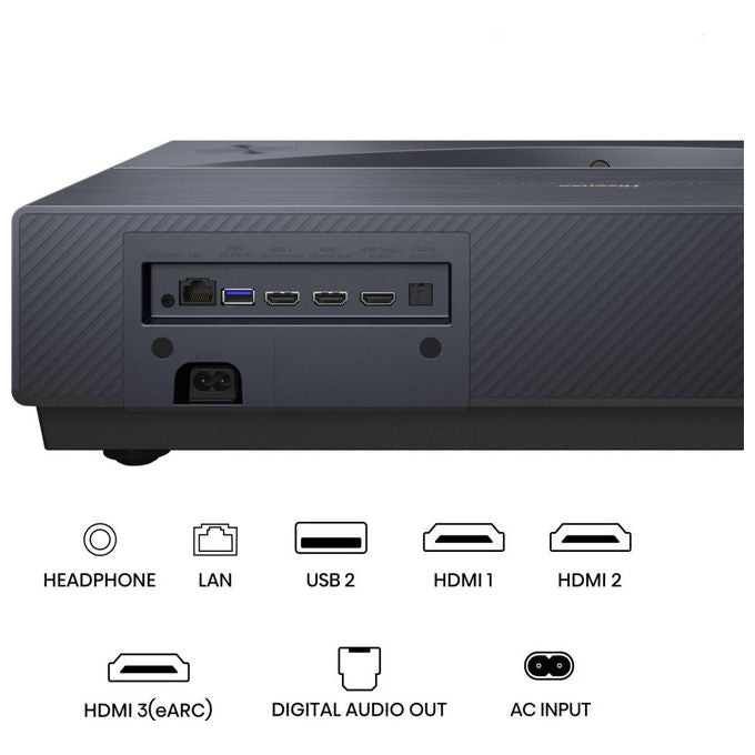 Hisense PT1 LaserCinema Videoproiettore Ultra Short Throw 4K UHD 2500 ANSI Lumen Dolby Vision Atmos IMAX Enhanced VIDAA U7 colore Nero