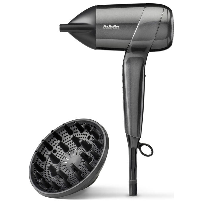 BaByliss D6200DE Titanium Shine Asciugacapelli 1600 W Motore Digitale Ionico Anti-Crespo 3 Velocita' 3 Temperature Diffusore colore Acciaio