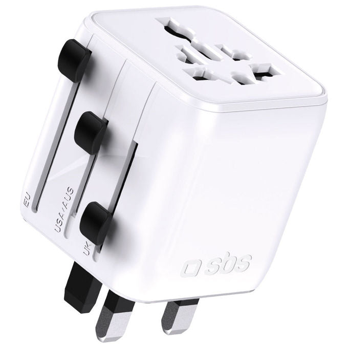 SBS Adattatore Universale da Viaggio 2500W Spine EU UK US AUS Bianco