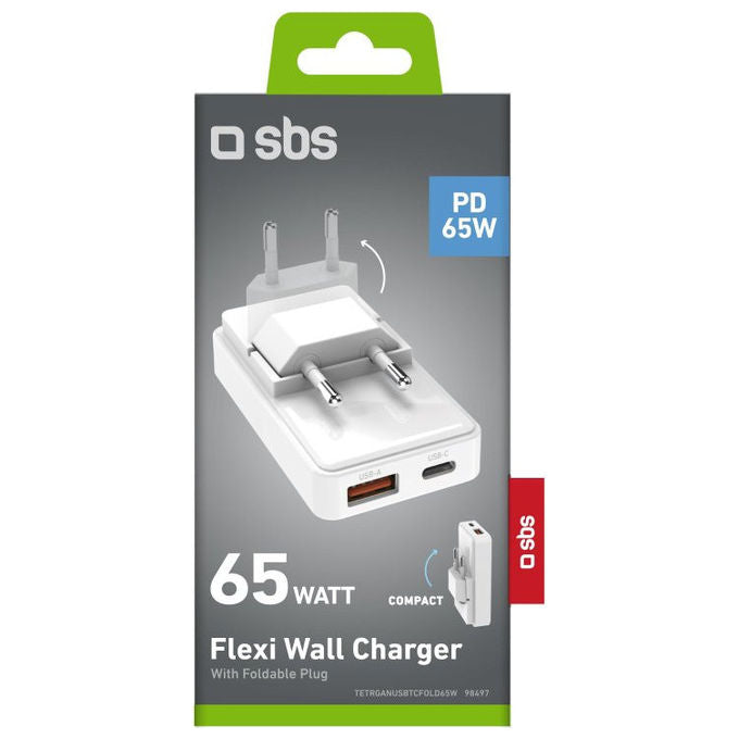SBS, Caricabatterie Universale, 65W Ricarica Rapida, Bianco