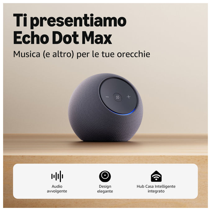Amazon B0DKLFHZDH Echo Dot Max Smart Speaker Alexa Hub Casa Intelligente Zigbee Matter Wi-Fi 6E Bluetooth 5.3 colore Grafite
