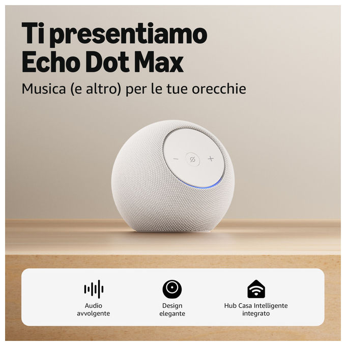 Amazon B0DKLVWZPF Echo Dot Max Altoparlante Smart Hub Casa Intelligente Zigbee Matter Wi-Fi 6E Bluetooth 5.3 colore Bianco
