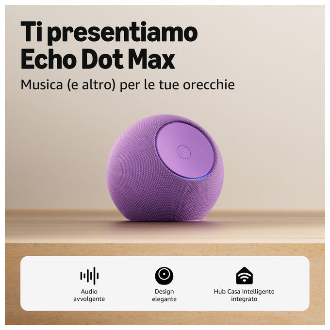 Amazon B0DKLDMHYB Echo Dot Max Altoparlante Smart Alexa Hub Casa Intelligente Wi-Fi 6E Bluetooth 5.3 colore Ametista