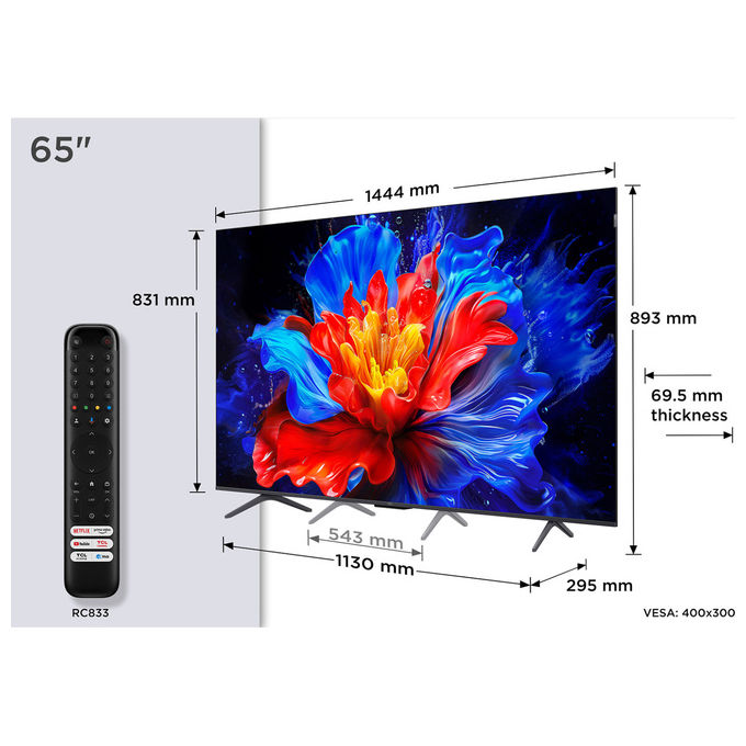 TCL 65P89K Serie P89K Smart TV QLED 4K 65'' 144Hz Google TV Audio Onkyo 2.1 Dolby Vision Atmos colore Metallico
