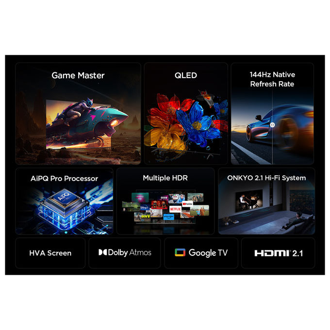 TCL 65P89K Serie P89K Smart TV QLED 4K 65'' 144Hz Google TV Audio Onkyo 2.1 Dolby Vision Atmos colore Metallico