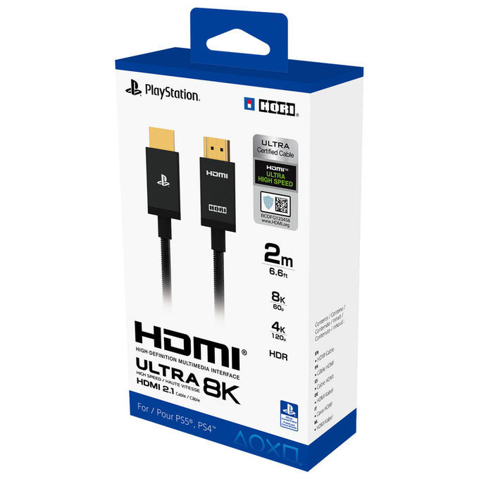 Hori, Cavo HDMI Ultra High Speed, 2.1, 8K 60Hz, 4K 120Hz, 2 m, Nero, Licenza Ufficiale Sony