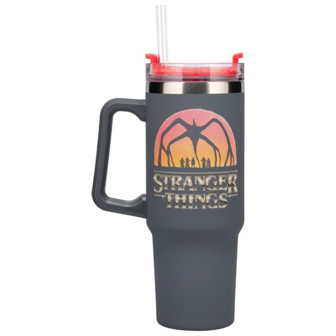 Paladone 14605 Stranger Things 5 Bicchiere Termico con Cannuccia 900 ml colore Grigio