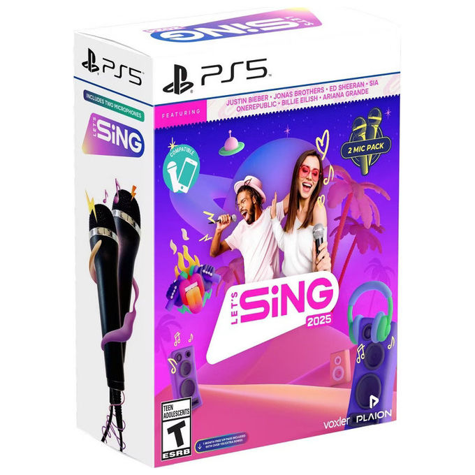 Plaion 1140714 Let's Sing 2025 Gioco PS5 Musicale con 2 Microfoni Multiplayer 4 Giocatori PEGI 12