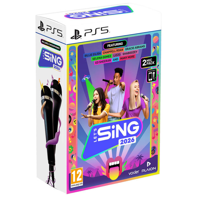 Plaion 10260945 Let's Sing 2026 Videogioco Karaoke PS5 2 Mic Pack 35 Canzoni Multiplayer 4 Giocatori